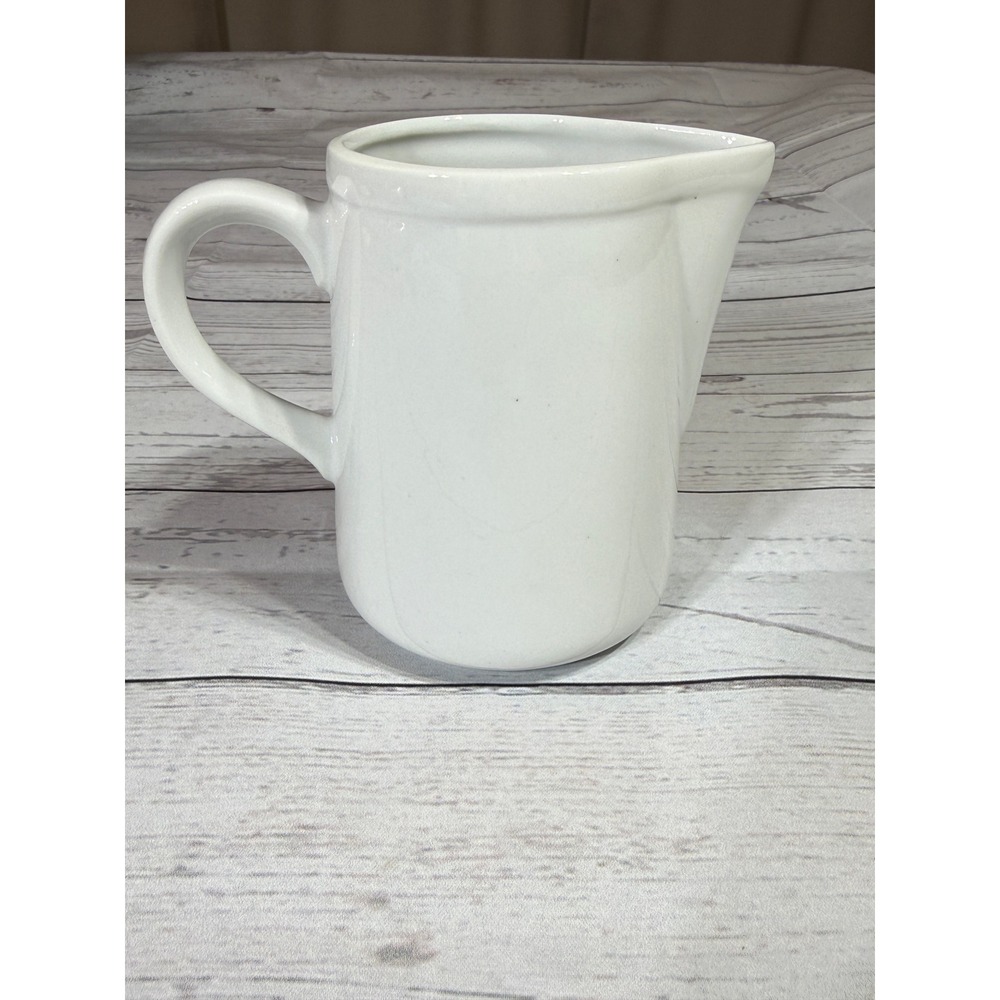 Vintage White Ceramic Pitcher Minimalist Glossy Creamer Farmhouse Serving Jug
